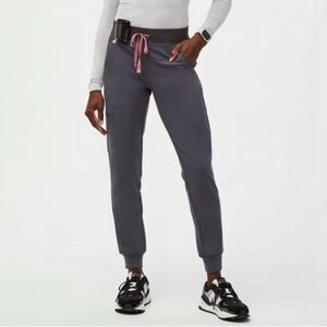 FIGS Zamora Jogger Scrub Pants | Small | Ltd Edition | Charcoal/Pink Drawstring